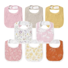 Muslin Drool Bibs for Boys Girls 8 Pack Adjustable Baby Bibs for Drooling and...