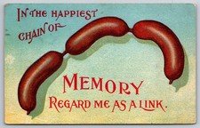 Antique Funny Postcard Happy Memory Chain Sausage Link Posted 1910 Locan Iowa