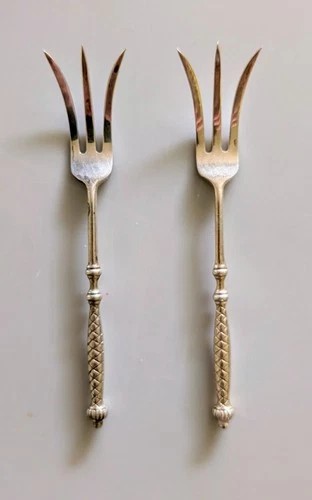Pair of Antique Gorham H 824 Sterling Silver Olive Or Lemon Fork 4.5" 15 Grams
