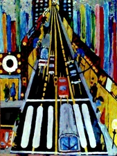 Original painting City Street large colorful art abstract impressionist 18x24 pb