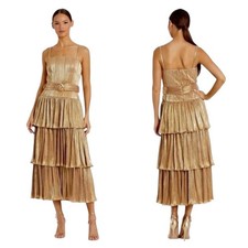 Mac Duggal Ieena 27062 Gold Ruffle Tiered Buckle Detail Dress Size 10 $398