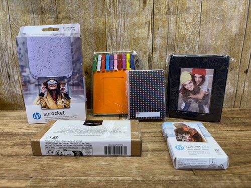 NEW - HP Sprocket Portable 2x3 Photo Printer w/ Zink Paper- Purple & Accessories