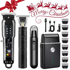 Professional Hair Clippers for Men Cordless Barber Trimmer Set w/Nose Trim BLACK