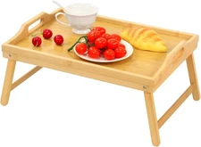Mesa Tipo Bandeja De Bambú Con Patas Plegables Mesa De Desayuno En La Cama 2 PCS