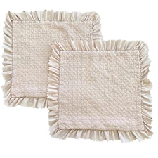 Piu Belle Euro Shams (2) Matelasse Dusty Pink Floral Ruffle Edge Shabby Cottage