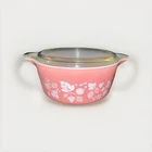 Vintage Pyrex  Pink Gooseberry Round Casserole Dish  2 1/2 Qt. W Lid  Nice