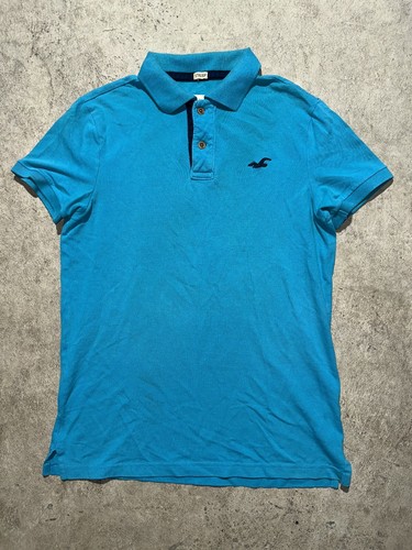 Polo Hollister uomo S blu gabbiano logo preppy elasticizzata manica corta