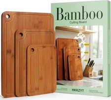 Bamboo Cutting Boards for Kitchen Set of 3, Wooden Cutting Board Non Toxic with 