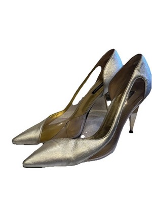 Dolce & Gabbana Women s Silver Metallic With Clear Inserts 3  Heel Pumps Sz 40