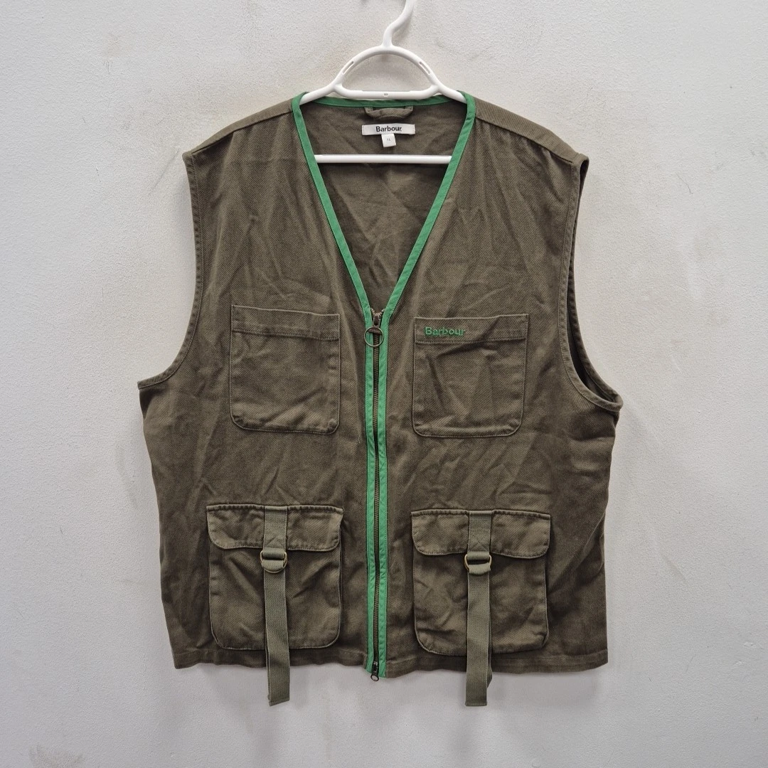 Barbour X Asos Holts Streetwear Lightweight Green Cotton Cargo Vest Gilet Sz XL