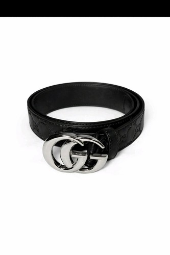Gucci Belt Black GG Embossed Leather Double G Silver Buckle Men 95cm/38in