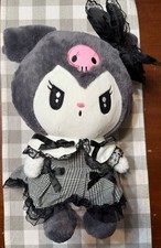 Sanrio Kuromi Plush Stuffed Animal Gray White Black Pink Dress Bow