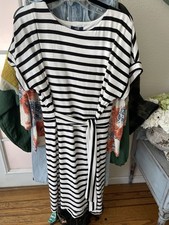 Chaps Crewneck Knit Dress. Sz XL. Black And White Stripes. NWT. Short Sleeves.