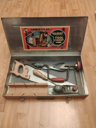 Vintage Gilbert Toys "Big Boy" Aluminum Tool Chest No. 2 1/2 with Many Tools