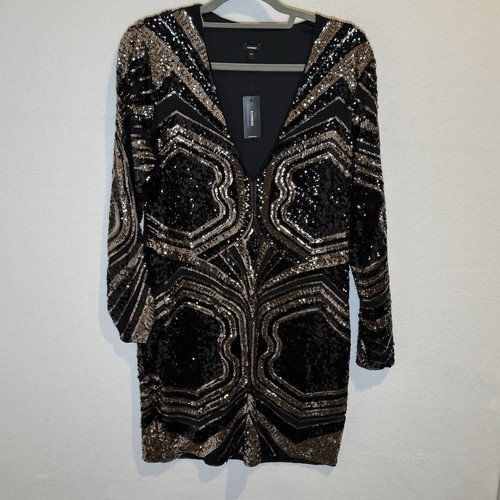 NEW!✨Express Patterned Sequin V-Neck Mini Sheath Dress Large Quincenera Guest - Picture 5 of 10