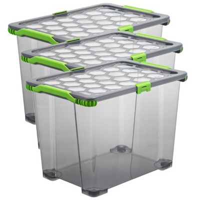 ROTHO 3er Set Aufbewahrung Boxen Deckel 65L Evo Total Kunststoffbox Stapelbox