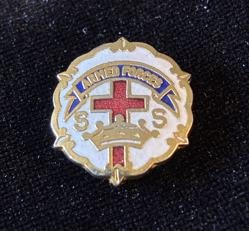 Vintage Armed Forces Cross & Crown SS Red White Blue Cross Enamel Lapel Pin