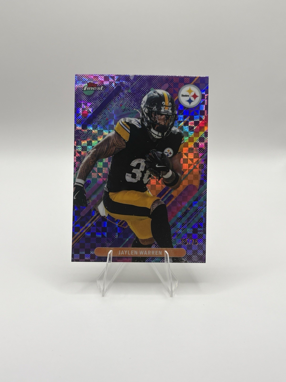 2025 Topps Finest Jaylen Warren Rare Purple X-Fractor #/75 Steelers