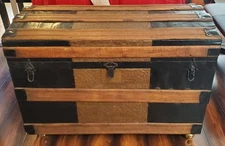 Vintage Victorian Dome-Top Steamer Trunk (Red Inside) - Steampunk Antique Chest