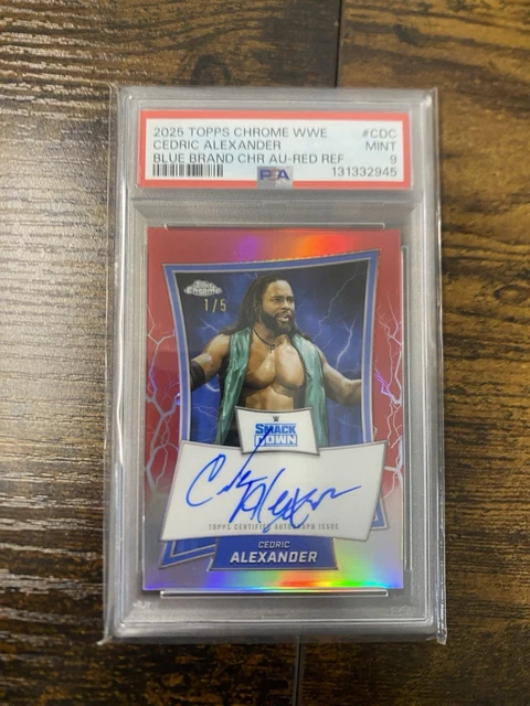 Cedric Alexander 2025 Topps Chrome WWE Red Auto 1/5 #BBA-CDC PSA 9