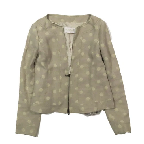 Giacca lino Valentino a pois senza colletto mezza zip manica lunga vita usata b64d