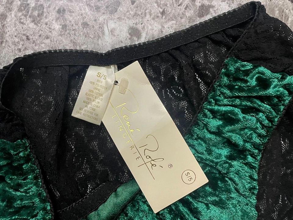 NWT RENE ROFE SMALL GREEN CRUSHED VELVET LACE BACK VINTAGE RARE BIKINI PANTIES - Image 2 of 4