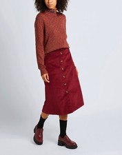 8 BY YOOX Burgundy Corduroy Button Down Midi Skirt UK 10 US 6 IT 42 Small BNWT