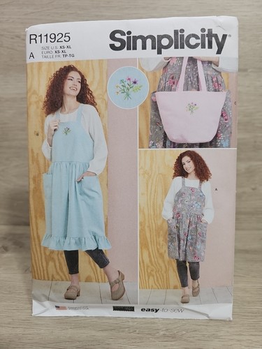 Simplicity R11925 Crossback Pinafore Apron & Tote Bag, Embroidery Sz XS-XL S9805