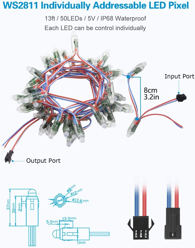 WS2811 LED RGB Pixel Digital Addressable Programmierbar 5V IP68 Außen 12mm 50pcs - Bild 2 von 4