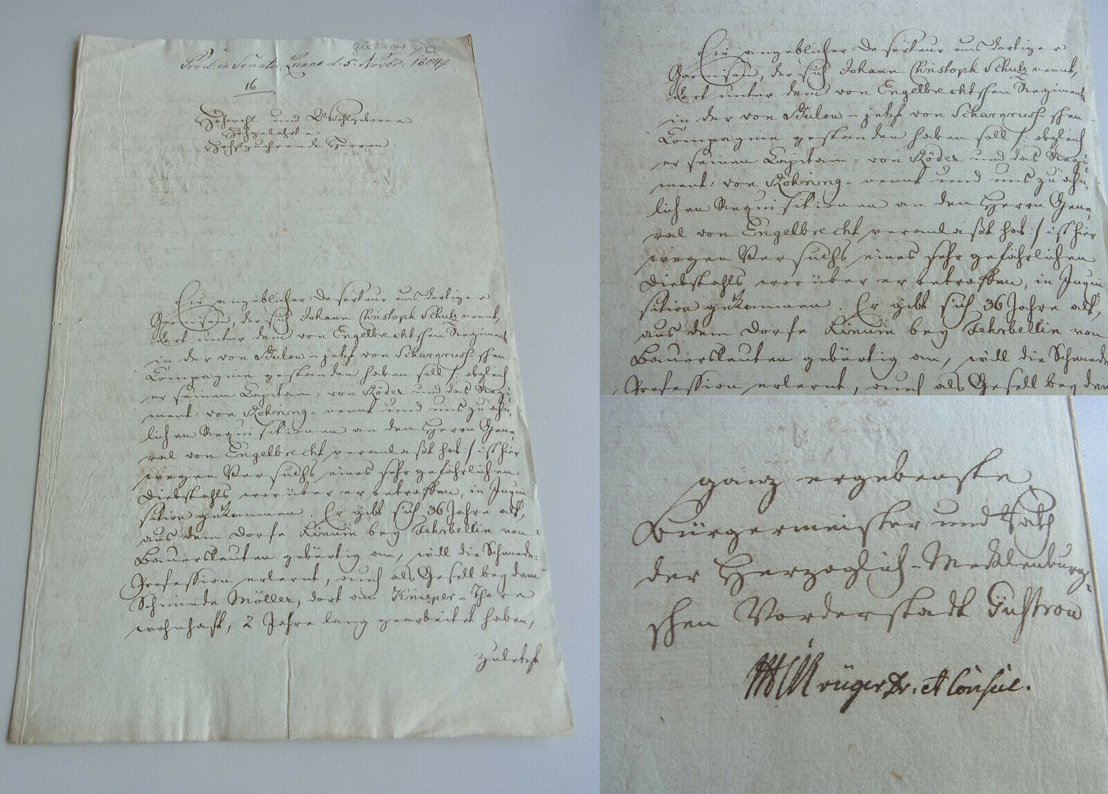 Document Güstrow 1804: Mayor Krüger Over Deserteur & Thief (Stralsund)