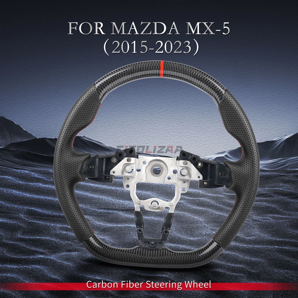 Руль из углеродного волокна для Mazda MX-5 Miata MX5 ND 2015-2024 кожаные ручки - Изображение 3 из 4