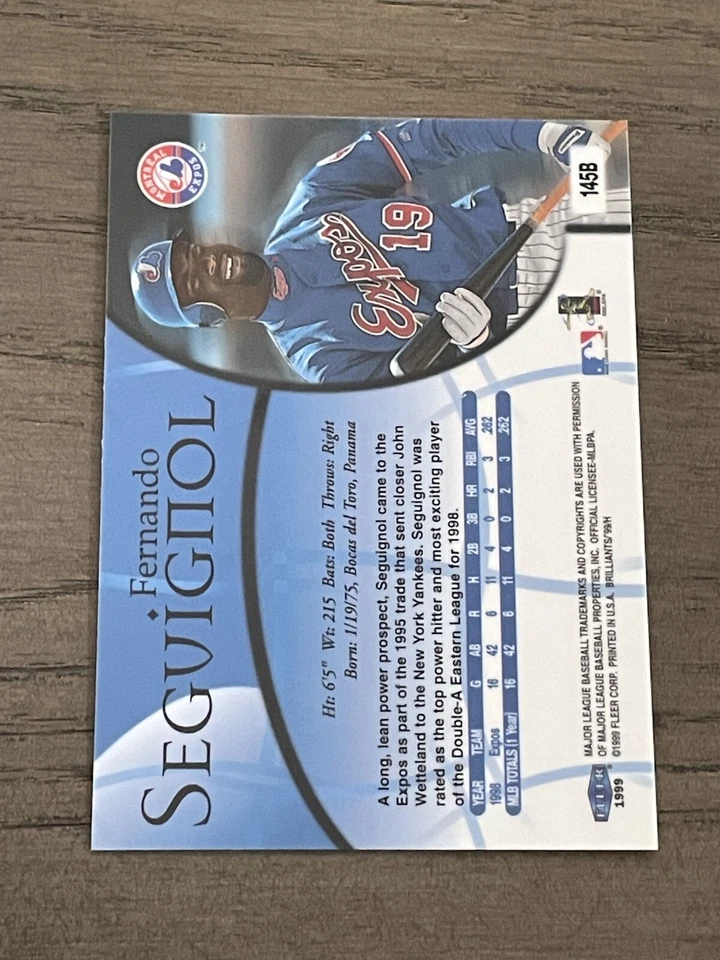 1999 Fleer Brilliants Blue Fernando Seguignol Rookie #145B Montreal Expos - Image 2 of 2