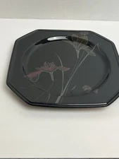 Mikasa Ebony Fleur  12” serving Platter black pink purple floral Japan EUC