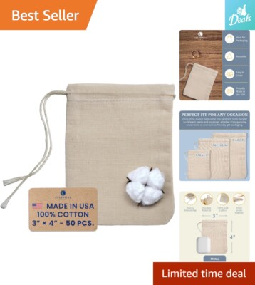 Bulk Cotton Muslin Bags with Drawstring 3x4 inch Pack of 50