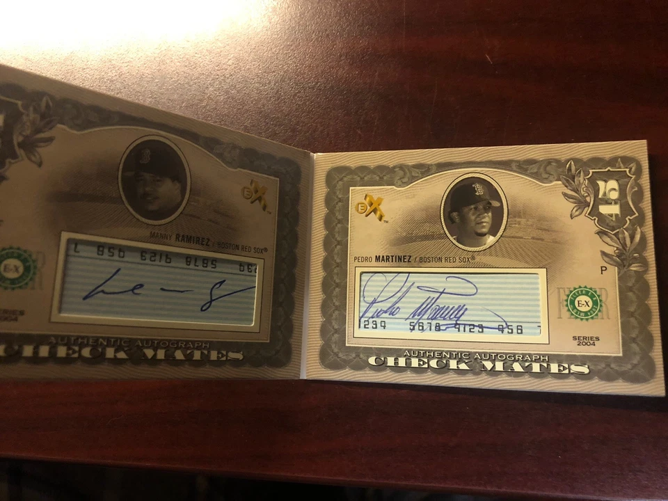 2004 SKYBOX E-X CHECK MATES BOOKLET DUAL AUTO PEDRO MARTINEZ/MANNY RAMIREZ #/25 - Image 4 of 4