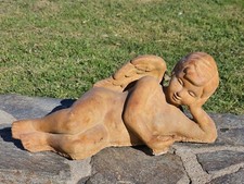 Cement Cherub Angel Garden Statue Weathered 17"L x 7.5"D x 7.5"H