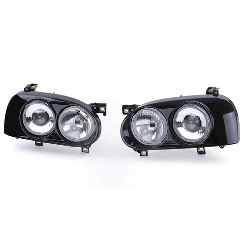For VW GOLF 3 (III) Ab 91-97 De Double Headlight H1 H3 Black Left+Right - Picture 2 of 4