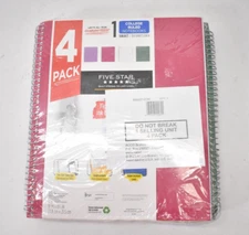 Lot of 4 Five Star Spiral Notebooks 1 Subject College Ruled Paper 8-1/2" x 11"