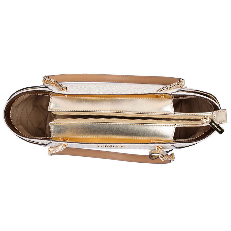 Bolso de Hombro Michael Kors Jet Set Viaje Cadena Grande Dorado Pálido MK Signature Foto 4 de 4