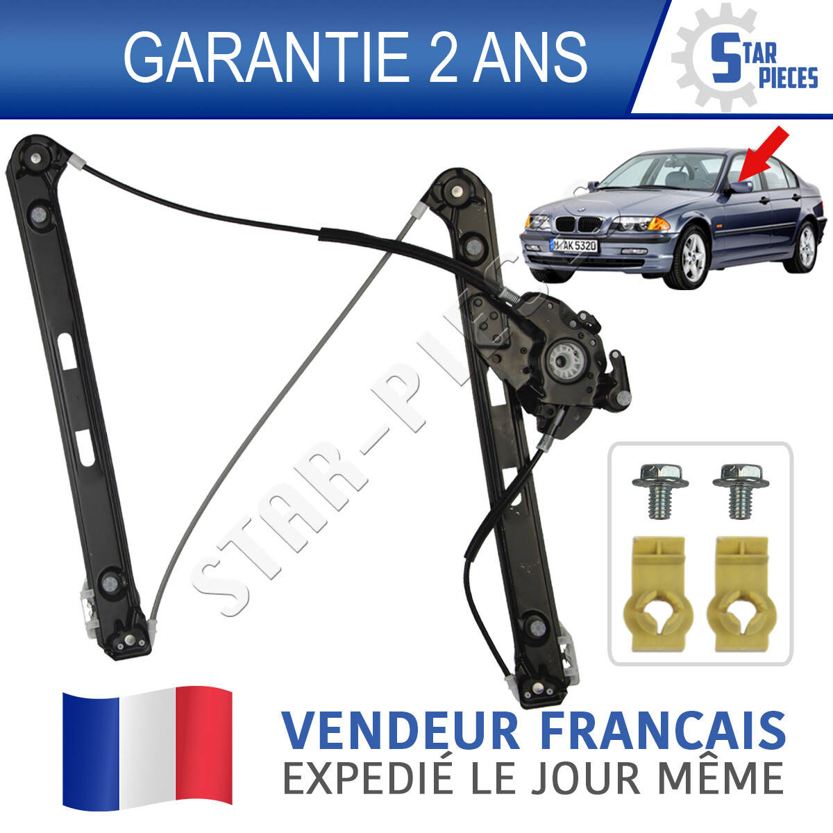 Mécanisme lève-vitre gauche BMW E46 en acier renforcé sans moteur pour Série 3 berline