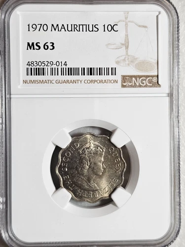 Mauritius 10 Cents 1970 NGC MS 63