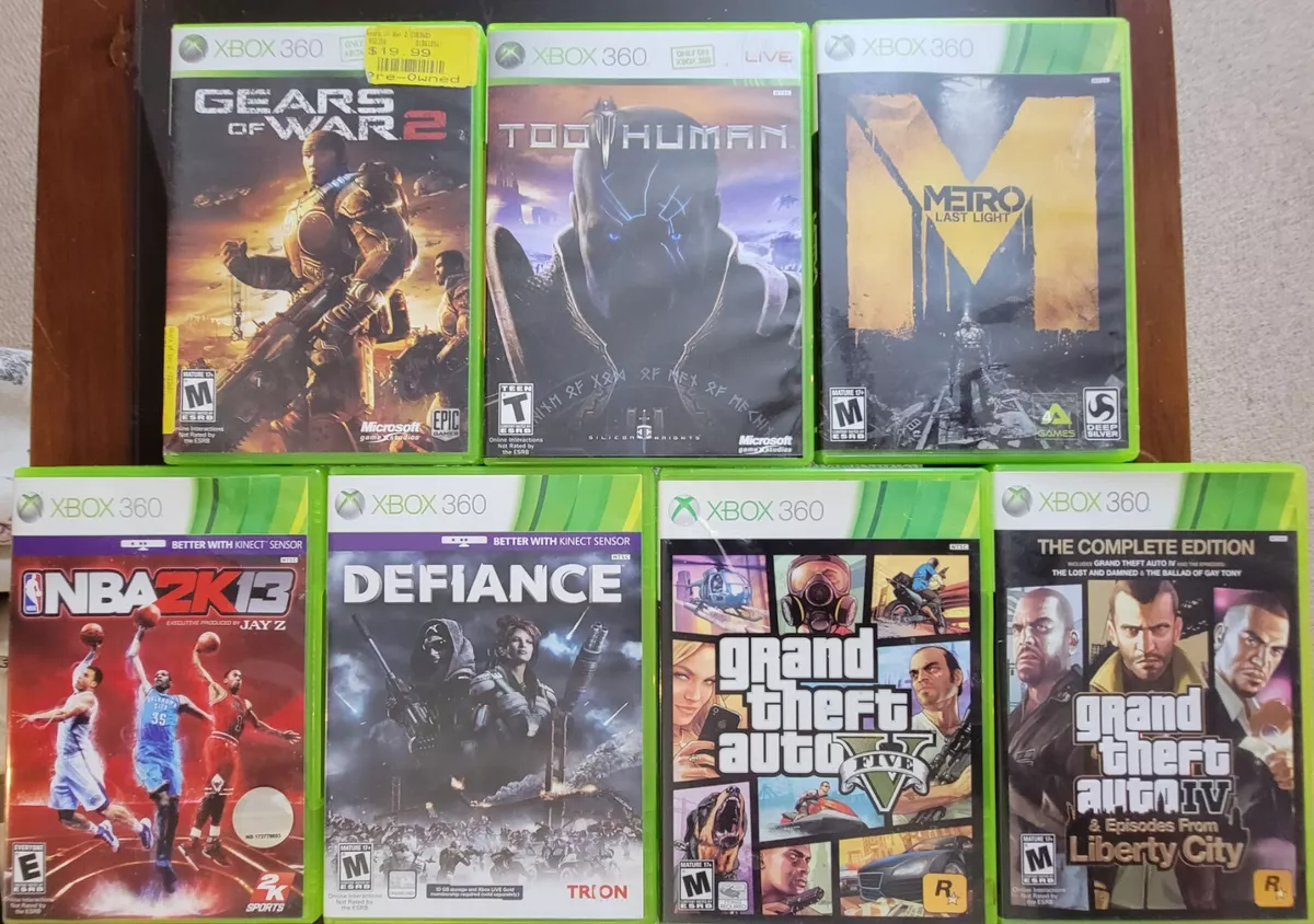 Lot 7 Xbox 360 Games Defiance, GTA IV & V Grand Theft Auto, Gears of War 2,  Too