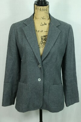 Vintage JBJ Ladies Wool Blazer M Two Button Gray Jacket Pockets Polyester Lined