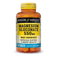 Mason Natural Magnesium Gluconate 550 mg - Healthy Heart, 100 Tablets