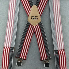 CLC Work Gear Suspenders Red White Black Striped Heavy Duty Men Logger Cabincore