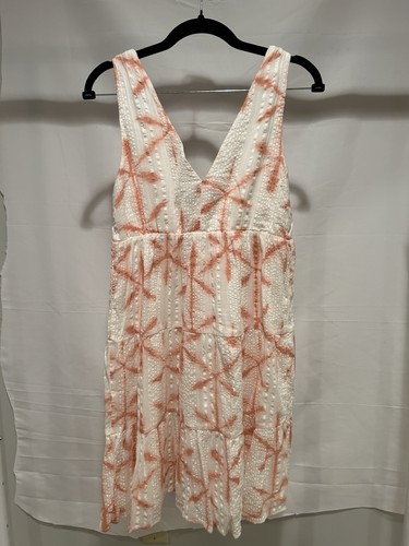 LOFT Lined Pink & White Dress Size XS Tiered & Double V Neck.