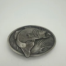 VTG 1977 Bergamot Brass Works Bass Fish Fishing Belt Buckle Made in USA 4x3”