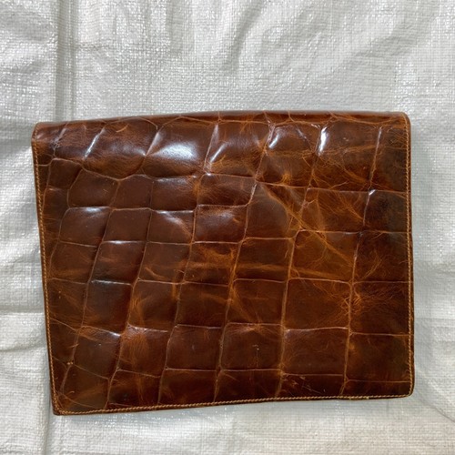 Pochette vintage Furla in rilievo Croc Turn Lock marrone misura 9,5x7,5 Made in Italy - Foto 2 di 11
