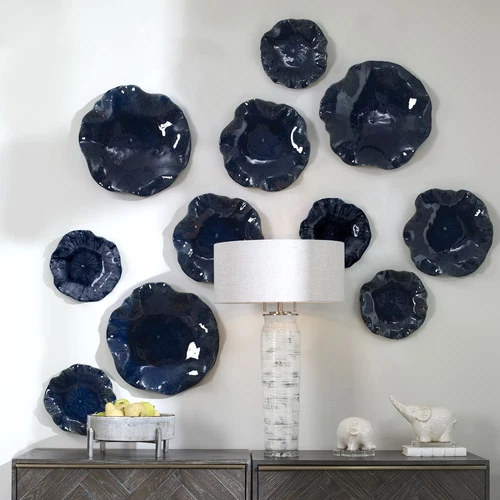 Uttermost Abella Blue Ceramic Wall Decor S/3 - Picture 1 of 6
