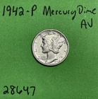 1942-P Mercury Dime 10c AU About Uncirculated 90% Silver See Pictures